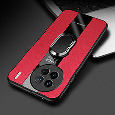 Silikon Hülle Handyhülle Gummi Schutzhülle Flexible Leder Tasche mit Magnetisch Fingerring Ständer PB2 für Vivo X90 5G Rot