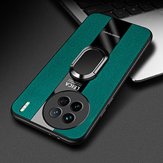 Silikon Hülle Handyhülle Gummi Schutzhülle Flexible Leder Tasche mit Magnetisch Fingerring Ständer PB2 für Vivo X90 Pro 5G Grün