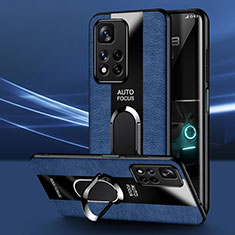 Silikon Hülle Handyhülle Gummi Schutzhülle Flexible Leder Tasche mit Magnetisch Fingerring Ständer PB2 für Xiaomi Mi 11i 5G (2022) Blau