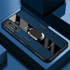 Silikon Hülle Handyhülle Gummi Schutzhülle Flexible Leder Tasche mit Magnetisch Fingerring Ständer PB2 für Xiaomi Poco F4 GT 5G Blau