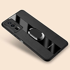 Silikon Hülle Handyhülle Gummi Schutzhülle Flexible Leder Tasche mit Magnetisch Fingerring Ständer PB2 für Xiaomi Poco F5 Pro 5G Schwarz