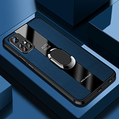 Silikon Hülle Handyhülle Gummi Schutzhülle Flexible Leder Tasche mit Magnetisch Fingerring Ständer PB2 für Xiaomi Redmi Note 11 5G Blau