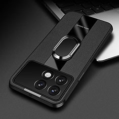 Silikon Hülle Handyhülle Gummi Schutzhülle Flexible Leder Tasche mit Magnetisch Fingerring Ständer PB3 für Xiaomi Redmi K70 Pro 5G Schwarz