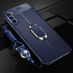 Silikon Hülle Handyhülle Gummi Schutzhülle Flexible Leder Tasche mit Magnetisch Fingerring Ständer S01 für Huawei Mate 40 Lite 5G Blau