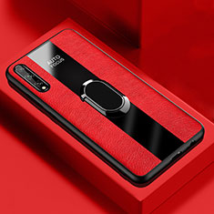 Silikon Hülle Handyhülle Gummi Schutzhülle Flexible Leder Tasche mit Magnetisch Fingerring Ständer S01 für Huawei P smart S Rot