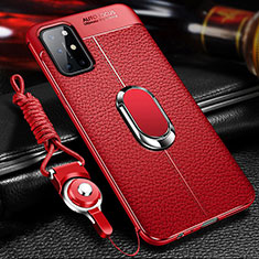 Silikon Hülle Handyhülle Gummi Schutzhülle Flexible Leder Tasche mit Magnetisch Fingerring Ständer S01 für OnePlus 8T 5G Rot