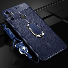 Silikon Hülle Handyhülle Gummi Schutzhülle Flexible Leder Tasche mit Magnetisch Fingerring Ständer S01 für Oppo A11s Blau