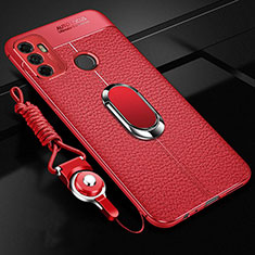 Silikon Hülle Handyhülle Gummi Schutzhülle Flexible Leder Tasche mit Magnetisch Fingerring Ständer S01 für Oppo A32 Rot