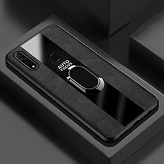 Silikon Hülle Handyhülle Gummi Schutzhülle Flexible Leder Tasche mit Magnetisch Fingerring Ständer S01 für Oppo A8 Schwarz
