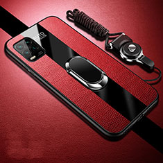 Silikon Hülle Handyhülle Gummi Schutzhülle Flexible Leder Tasche mit Magnetisch Fingerring Ständer S01 für Xiaomi Mi 10 Lite Rot