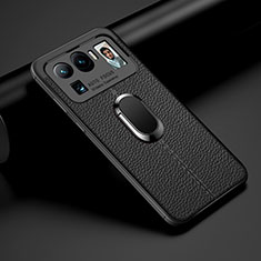 Silikon Hülle Handyhülle Gummi Schutzhülle Flexible Leder Tasche mit Magnetisch Fingerring Ständer S01 für Xiaomi Mi 11 Ultra 5G Schwarz