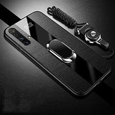 Silikon Hülle Handyhülle Gummi Schutzhülle Flexible Leder Tasche mit Magnetisch Fingerring Ständer S02 für Realme X3 SuperZoom Schwarz