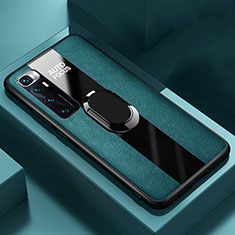 Silikon Hülle Handyhülle Gummi Schutzhülle Flexible Leder Tasche mit Magnetisch Fingerring Ständer S02 für Xiaomi Mi 10 Ultra Grün