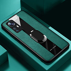 Silikon Hülle Handyhülle Gummi Schutzhülle Flexible Leder Tasche mit Magnetisch Fingerring Ständer S02 für Xiaomi Mi 12S Pro 5G Grün