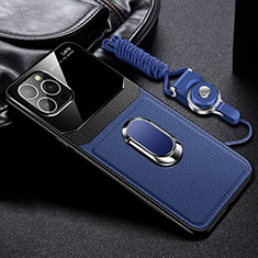 Silikon Hülle Handyhülle Gummi Schutzhülle Flexible Leder Tasche mit Magnetisch Fingerring Ständer S03 für Apple iPhone 13 Pro Blau