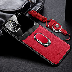 Silikon Hülle Handyhülle Gummi Schutzhülle Flexible Leder Tasche mit Magnetisch Fingerring Ständer S03 für Apple iPhone 13 Pro Rot