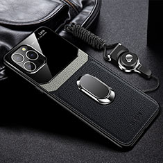 Silikon Hülle Handyhülle Gummi Schutzhülle Flexible Leder Tasche mit Magnetisch Fingerring Ständer S03 für Apple iPhone 13 Pro Schwarz