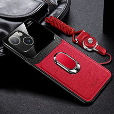 Silikon Hülle Handyhülle Gummi Schutzhülle Flexible Leder Tasche mit Magnetisch Fingerring Ständer S03 für Apple iPhone 14 Rot