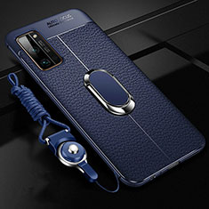 Silikon Hülle Handyhülle Gummi Schutzhülle Flexible Leder Tasche mit Magnetisch Fingerring Ständer S03 für Huawei Honor 30 Pro+ Plus Blau