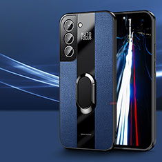 Silikon Hülle Handyhülle Gummi Schutzhülle Flexible Leder Tasche mit Magnetisch Fingerring Ständer S03 für Samsung Galaxy S22 Plus 5G Blau