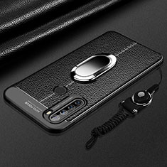 Silikon Hülle Handyhülle Gummi Schutzhülle Flexible Leder Tasche mit Magnetisch Fingerring Ständer S03 für Xiaomi Redmi Note 8T Schwarz