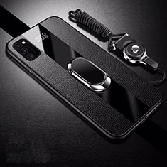 Silikon Hülle Handyhülle Gummi Schutzhülle Flexible Leder Tasche mit Magnetisch Fingerring Ständer T01 für Huawei Honor View 30 5G Schwarz