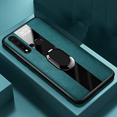 Silikon Hülle Handyhülle Gummi Schutzhülle Flexible Leder Tasche mit Magnetisch Fingerring Ständer T01 für Huawei Nova 5i Grün