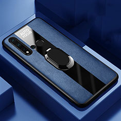 Silikon Hülle Handyhülle Gummi Schutzhülle Flexible Leder Tasche mit Magnetisch Fingerring Ständer T01 für Huawei P20 Lite (2019) Blau