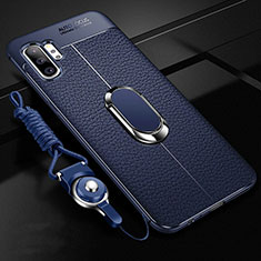 Silikon Hülle Handyhülle Gummi Schutzhülle Flexible Leder Tasche mit Magnetisch Fingerring Ständer T01 für Samsung Galaxy Note 10 Plus Blau