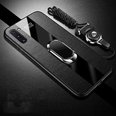 Silikon Hülle Handyhülle Gummi Schutzhülle Flexible Leder Tasche mit Magnetisch Fingerring Ständer T01 für Samsung Galaxy Note 10 Schwarz