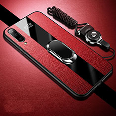 Silikon Hülle Handyhülle Gummi Schutzhülle Flexible Leder Tasche mit Magnetisch Fingerring Ständer T01 für Xiaomi Mi A3 Rot