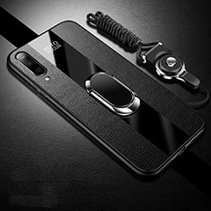 Silikon Hülle Handyhülle Gummi Schutzhülle Flexible Leder Tasche mit Magnetisch Fingerring Ständer T01 für Xiaomi Mi A3 Schwarz