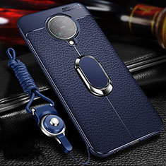 Silikon Hülle Handyhülle Gummi Schutzhülle Flexible Leder Tasche mit Magnetisch Fingerring Ständer T01 für Xiaomi Poco F2 Pro Blau