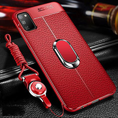 Silikon Hülle Handyhülle Gummi Schutzhülle Flexible Leder Tasche mit Magnetisch Fingerring Ständer T02 für Huawei Honor V30 5G Rot