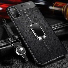 Silikon Hülle Handyhülle Gummi Schutzhülle Flexible Leder Tasche mit Magnetisch Fingerring Ständer T02 für Huawei Honor V30 5G Schwarz