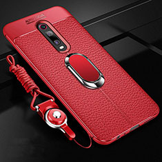 Silikon Hülle Handyhülle Gummi Schutzhülle Flexible Leder Tasche mit Magnetisch Fingerring Ständer T02 für Xiaomi Redmi K20 Pro Rot