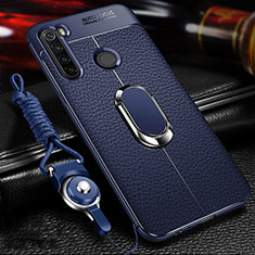 Silikon Hülle Handyhülle Gummi Schutzhülle Flexible Leder Tasche mit Magnetisch Fingerring Ständer T02 für Xiaomi Redmi Note 8 (2021) Blau