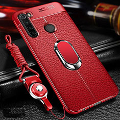 Silikon Hülle Handyhülle Gummi Schutzhülle Flexible Leder Tasche mit Magnetisch Fingerring Ständer T02 für Xiaomi Redmi Note 8T Rot