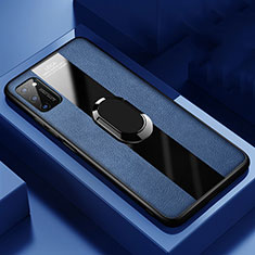 Silikon Hülle Handyhülle Gummi Schutzhülle Flexible Leder Tasche mit Magnetisch Fingerring Ständer T03 für Huawei Honor V30 Pro 5G Blau