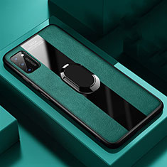 Silikon Hülle Handyhülle Gummi Schutzhülle Flexible Leder Tasche mit Magnetisch Fingerring Ständer T03 für Huawei Honor V30 Pro 5G Grün