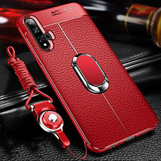 Silikon Hülle Handyhülle Gummi Schutzhülle Flexible Leder Tasche mit Magnetisch Fingerring Ständer T03 für Huawei Nova 5 Pro Rot