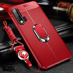 Silikon Hülle Handyhülle Gummi Schutzhülle Flexible Leder Tasche mit Magnetisch Fingerring Ständer T03 für Huawei Nova 6 5G Rot