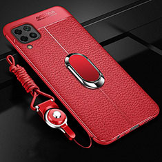 Silikon Hülle Handyhülle Gummi Schutzhülle Flexible Leder Tasche mit Magnetisch Fingerring Ständer T03 für Huawei Nova 6 SE Rot
