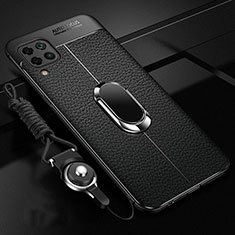 Silikon Hülle Handyhülle Gummi Schutzhülle Flexible Leder Tasche mit Magnetisch Fingerring Ständer T03 für Huawei Nova 6 SE Schwarz