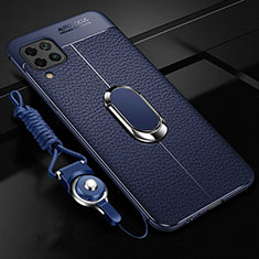 Silikon Hülle Handyhülle Gummi Schutzhülle Flexible Leder Tasche mit Magnetisch Fingerring Ständer T03 für Huawei Nova 7i Blau