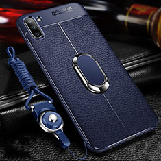 Silikon Hülle Handyhülle Gummi Schutzhülle Flexible Leder Tasche mit Magnetisch Fingerring Ständer T03 für Samsung Galaxy Note 10 5G Blau