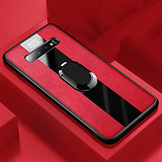 Silikon Hülle Handyhülle Gummi Schutzhülle Flexible Leder Tasche mit Magnetisch Fingerring Ständer T03 für Samsung Galaxy S10 5G Rot