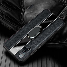 Silikon Hülle Handyhülle Gummi Schutzhülle Flexible Leder Tasche mit Magnetisch Fingerring Ständer T04 für Huawei Nova 5 Pro Schwarz