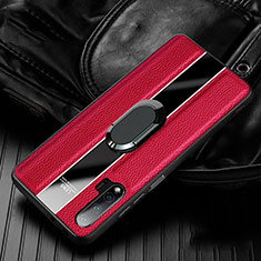 Silikon Hülle Handyhülle Gummi Schutzhülle Flexible Leder Tasche mit Magnetisch Fingerring Ständer T04 für Huawei Nova 6 Rot