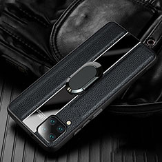 Silikon Hülle Handyhülle Gummi Schutzhülle Flexible Leder Tasche mit Magnetisch Fingerring Ständer T04 für Huawei P40 Lite Schwarz